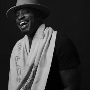 Black and white photo of K Shaka Opare