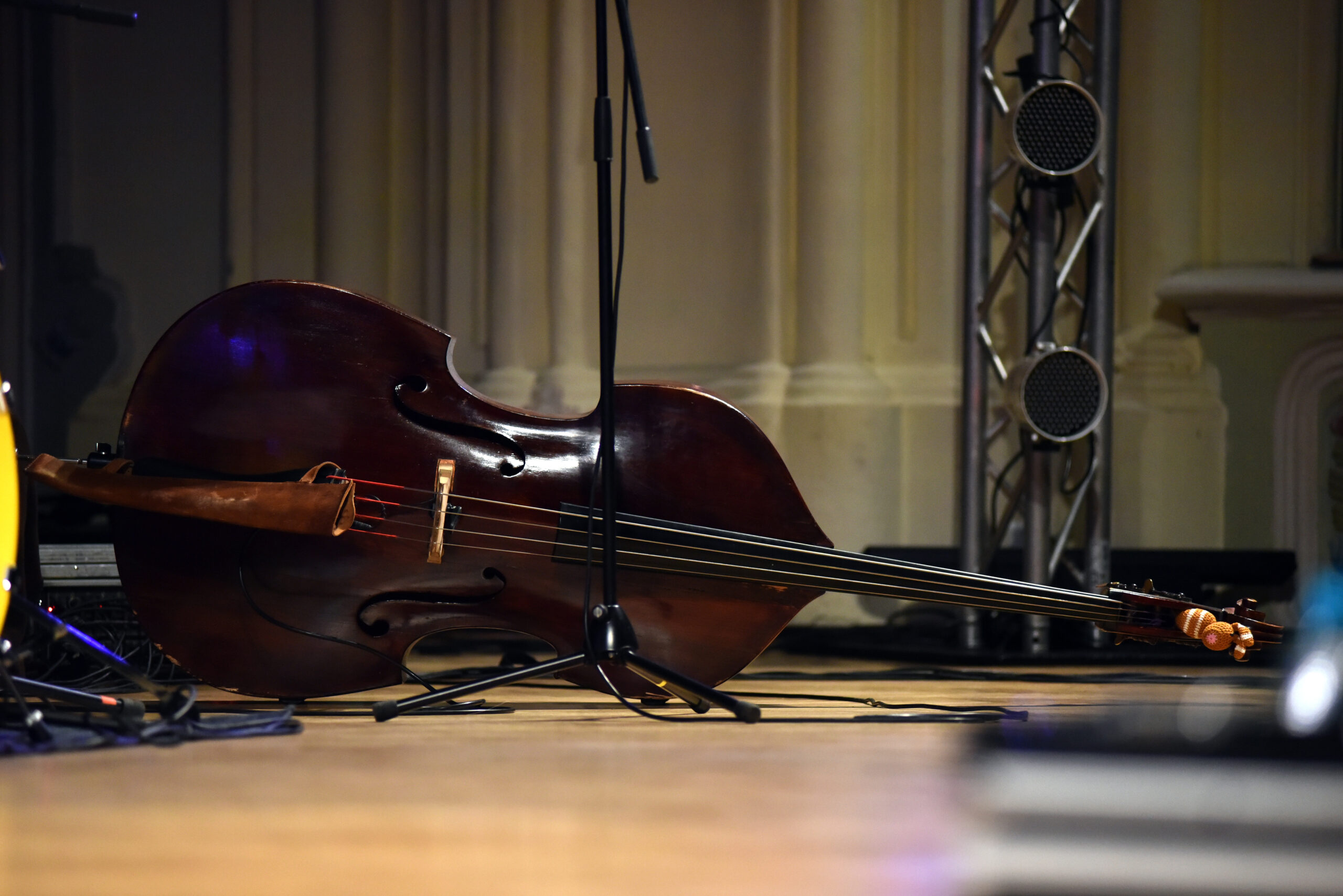 Double bass instrument on the stage