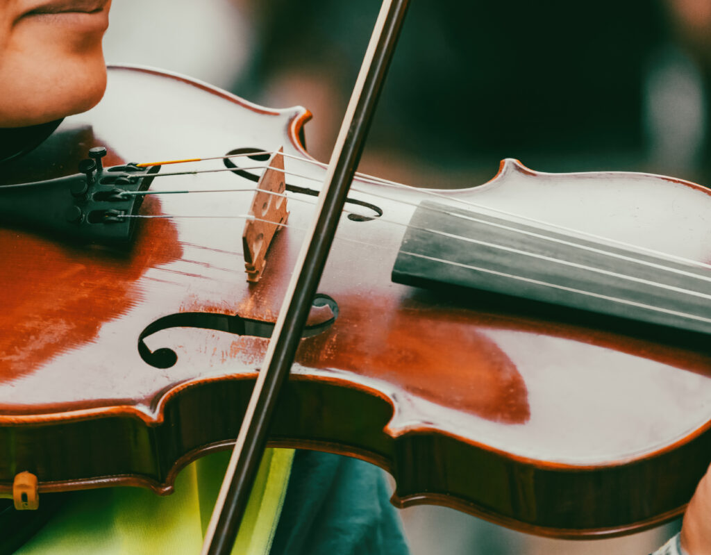 Musician playing violin during a live performance