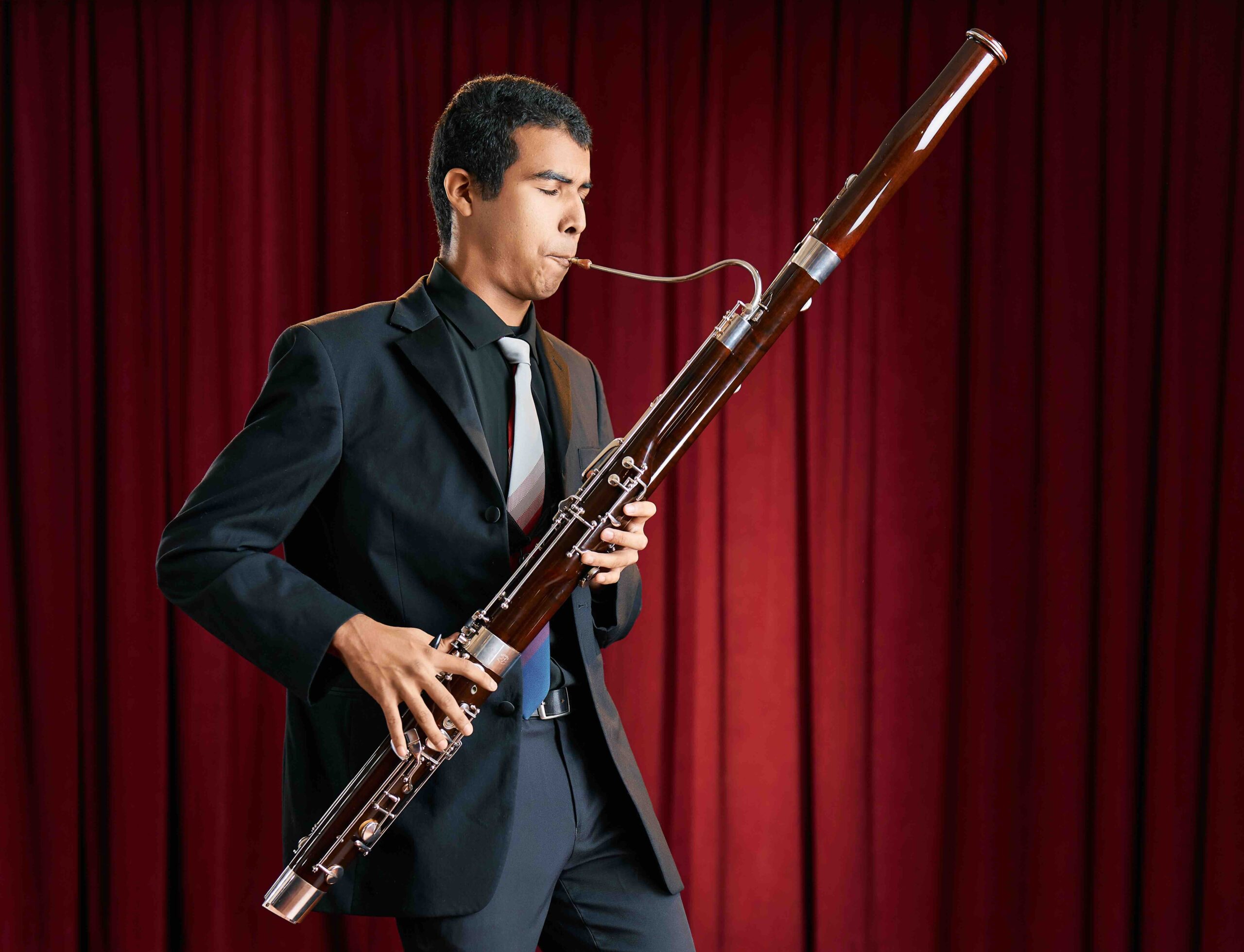 A bassoon student practicing in the Lang.