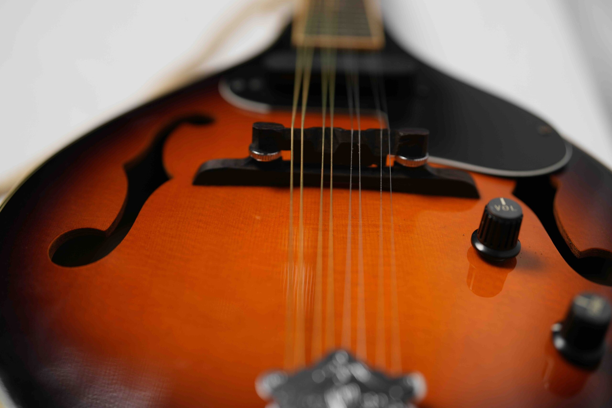 A close-up of a mandolin.