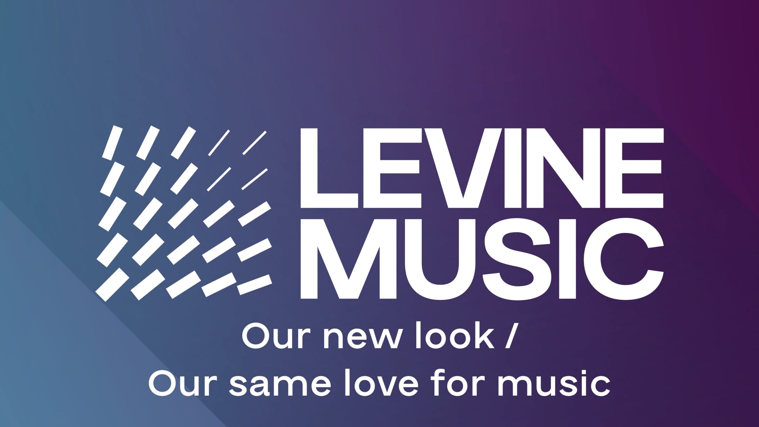 Levine Music logo over a blue and purple background.