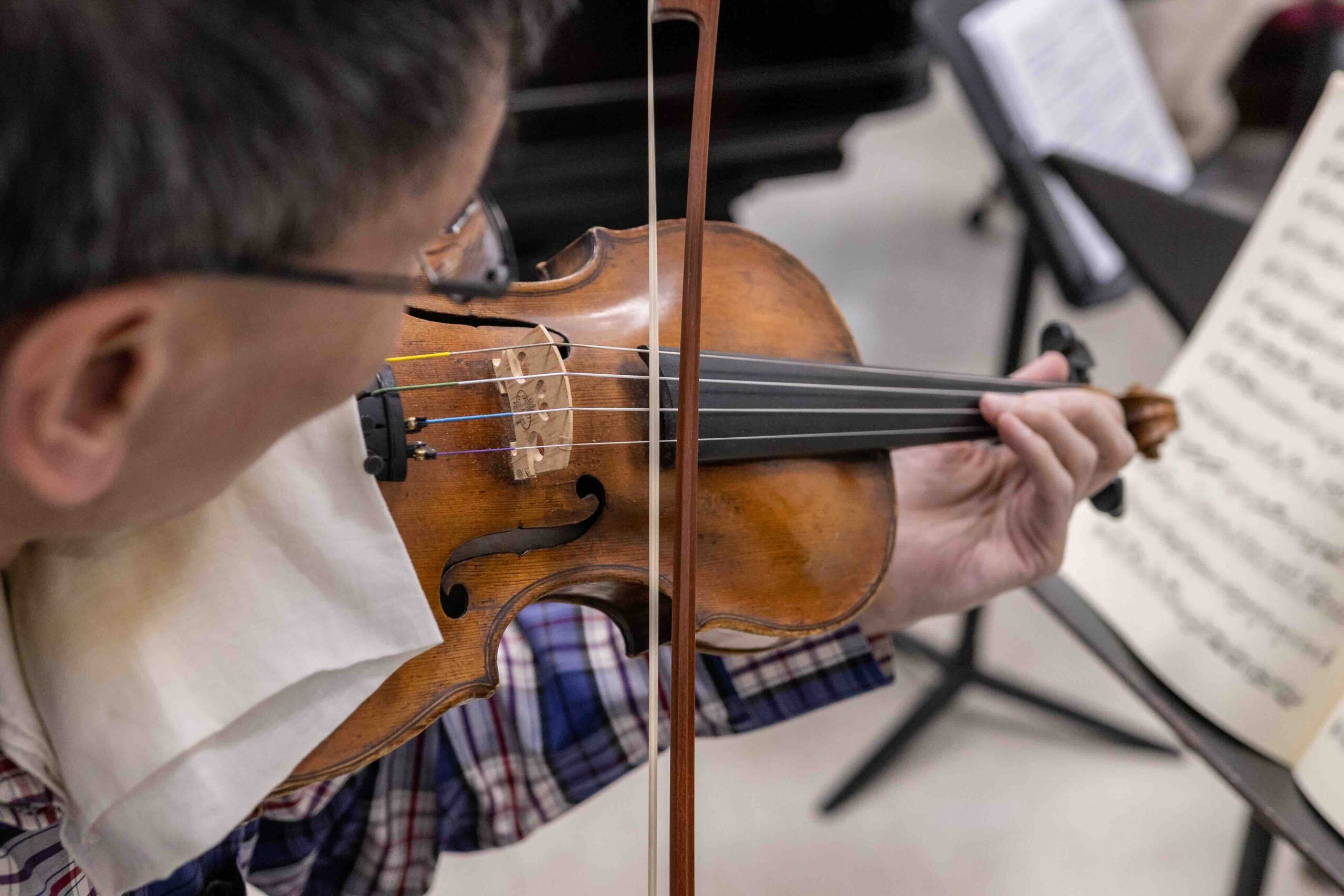 A close-up of a violin.